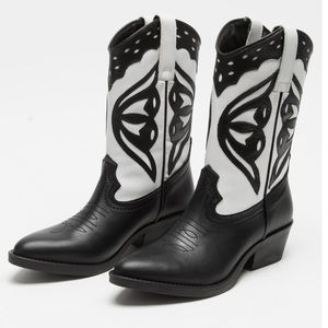 New 𝅺Steve madden Leather Laredo western boots Size 6 Black White Leather cowboy